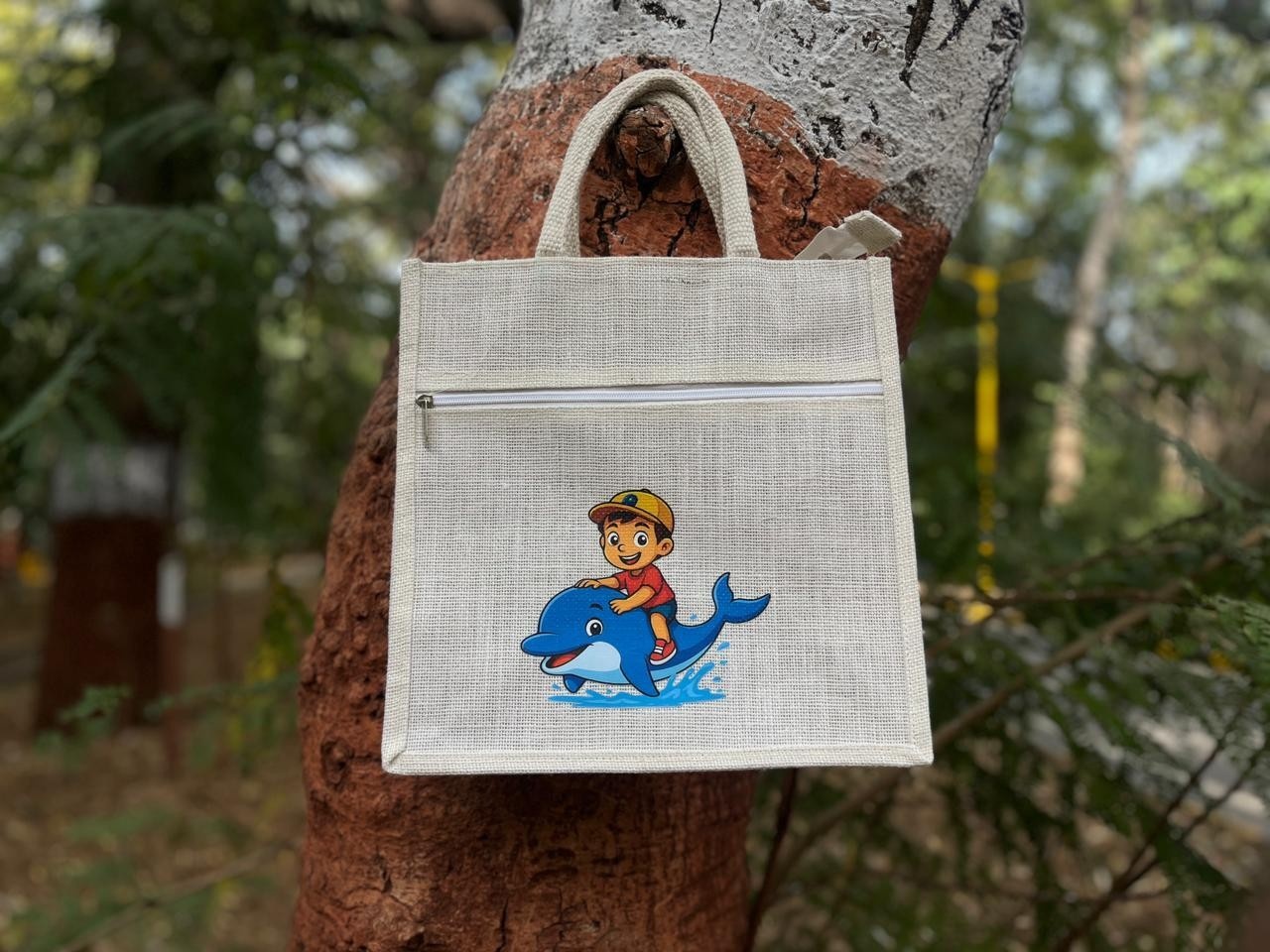 Off-White Animal Print Jute Bag